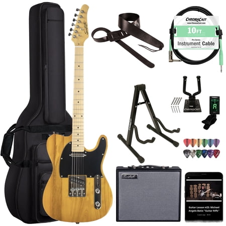 Sawtooth Butterscotch ET Series Electric Guitar with Black Pickguard - Includes: Gig Bag, Amp, Picks, Tuner, Strap, Stand, Cable, and Guitar Instructional