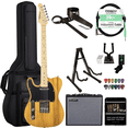 thumbnail image 1 of Sawtooth Butterscotch ET Series Left-Handed Electric Guitar with Black Pickguard - Includes: Gig Bag, Amp, Picks, Tuner, Strap, Stand, Cable, and Guitar Instructional, 1 of 8