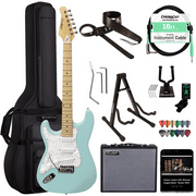 Sawtooth Daphne Blue ES Series Left-Handed Electric Guitar with Pearl White Pickguard - Includes: Gig Bag, Amp, Picks, Tuner, Strap, Stand, Cable, and Guitar Instructional