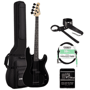 Sawtooth EP Series Electric Bass Guitar with Gig Bag & Accessories, Satin Black w/ Black Pickguard and Free Music Lessons