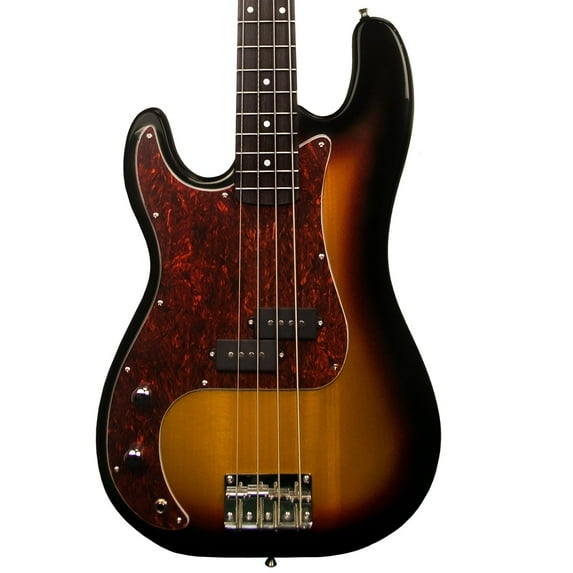 Sawtooth EP Series Left-Handed Electric Bass Guitar, Vintage Burst w/ Tortoise Pickguard