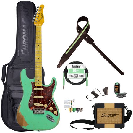 Sawtooth ES Relic Electric Guitar, Surf Green Retro Pack
