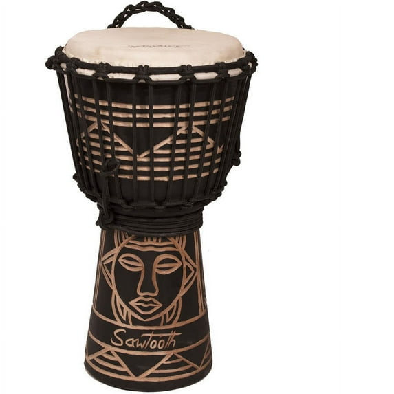 Sawtooth Harmony Series 8" Hand-Carved Spirit Design Rope Djembe, Satin Black Finish