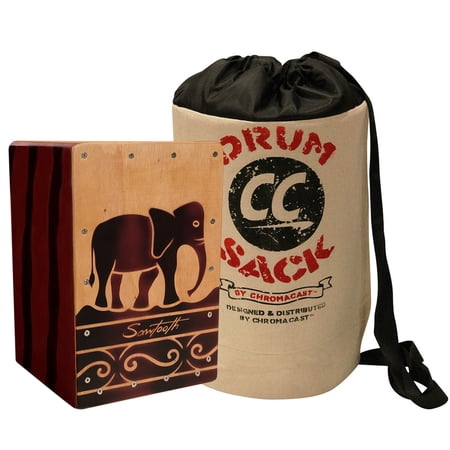 Sawtooth Harmony Series Hand Stained Elephant Design Travel Size Cajon with Drum Sack Carry Bag