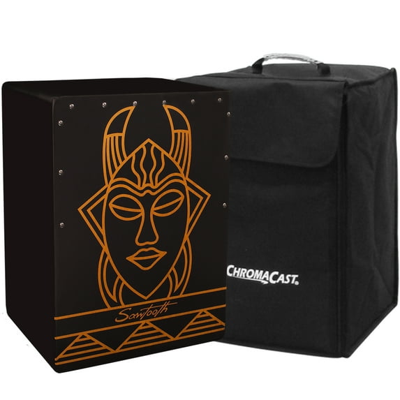 Sawtooth Harmony Series Hand Stained Spirit Design Satin Black Compact Size Cajon with Carry Bag