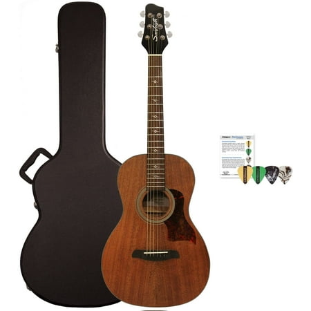 Sawtooth Mahogany Series Solid Mahogany Top Acoustic-Electric Parlor Guitar with Padded Gig Bag and Pick Sampler