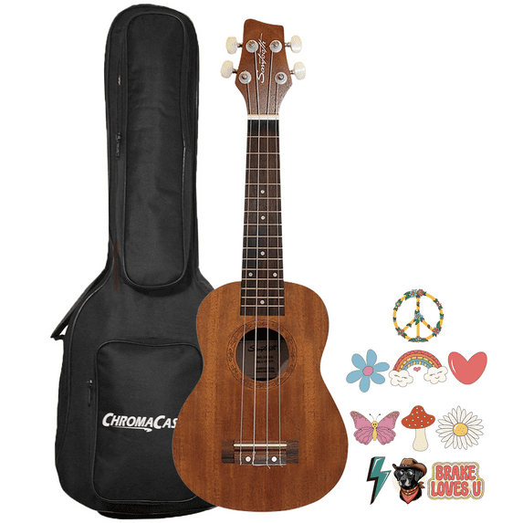 Sawtooth Mahogany Soprano Electric Ukulele w Gig Bag and Fishman KUL-101 Preamp/Built In Tuner and Official Brake Stickers