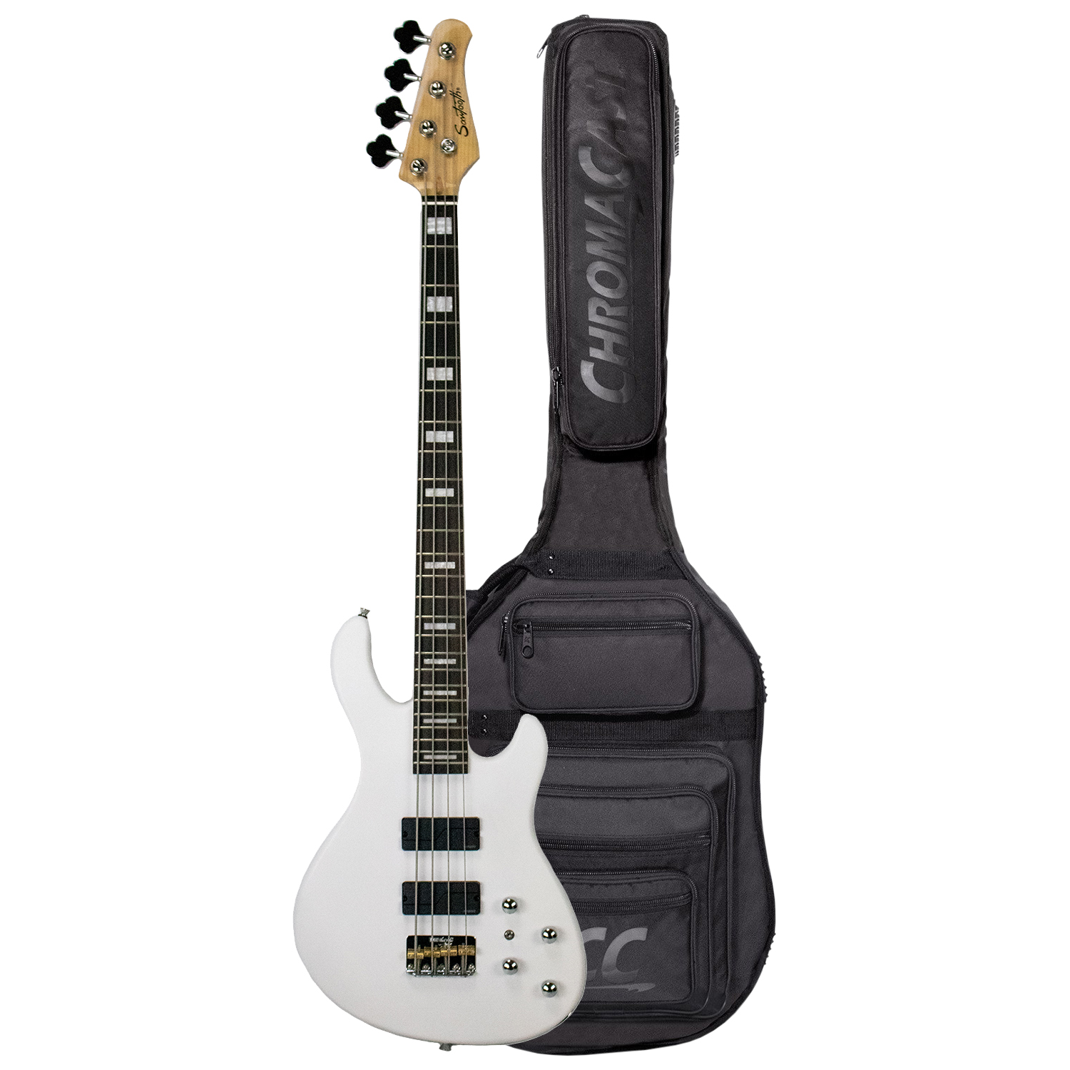 Glarry GIB White 6-String Electric Bass Guitar – Active H-H Pickups, 24 Frets, Full Size, With Gig Bag