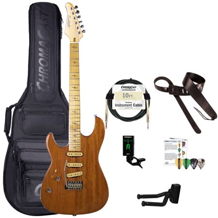 Sawtooth Natural Series Left-Handed Mahogany 24-Fret Electric Guitar with Single Coil Pickups, Gig bag and ChromaCast Accessories