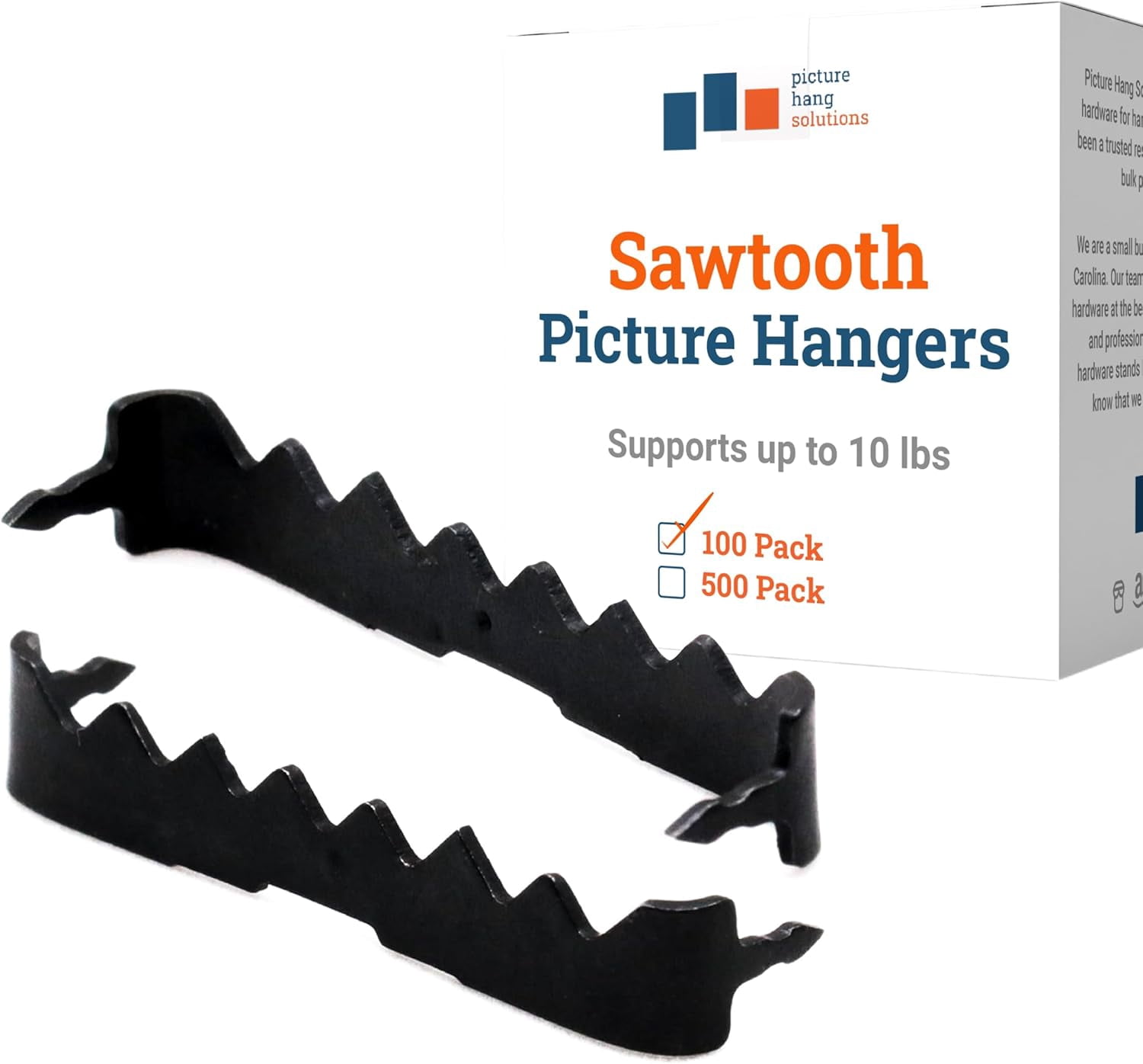 Sawtooth Picture Hangers - 100 Pack - 1" 3/4 Black Saw Tooth Hangers, No Nail, No Additional Hardware Needed