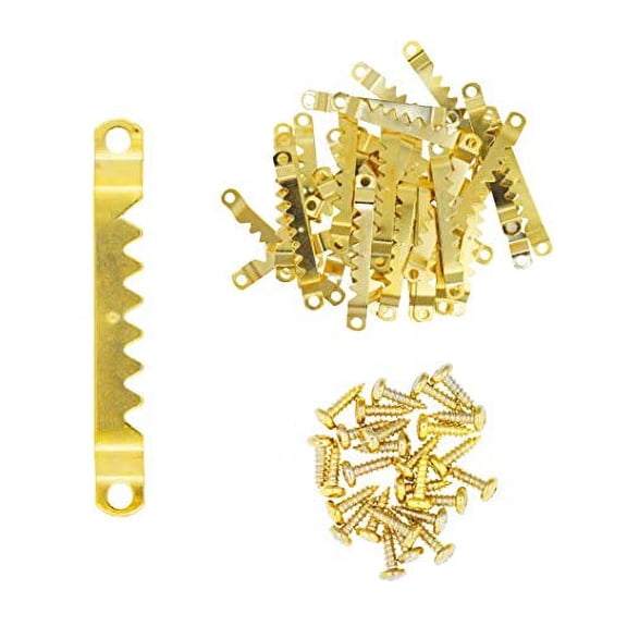 Sawtooth Picture Hangers - Picture Frame Hangers - Picture Hanging Hardware Kit with Screws for Canvas Painting Wood by Mandala Crafts 100 Sets Large Gold