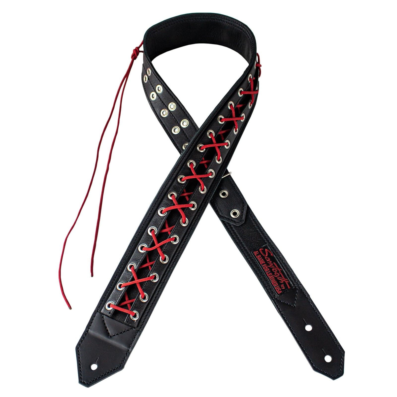 Sawtooth Red Lace 3 Wide Leather Guitar Strap Hand A