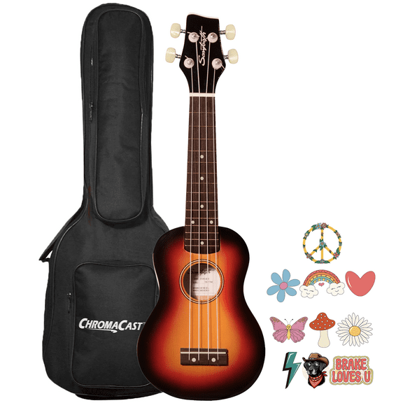 Sawtooth Sunburst Basswood Soprano Ukulele w Gig Bag and Official Brake Stickers