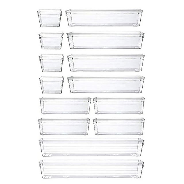 Sawuky 14Pcs Clear Drawer Organizer Plastic Vanity Tray