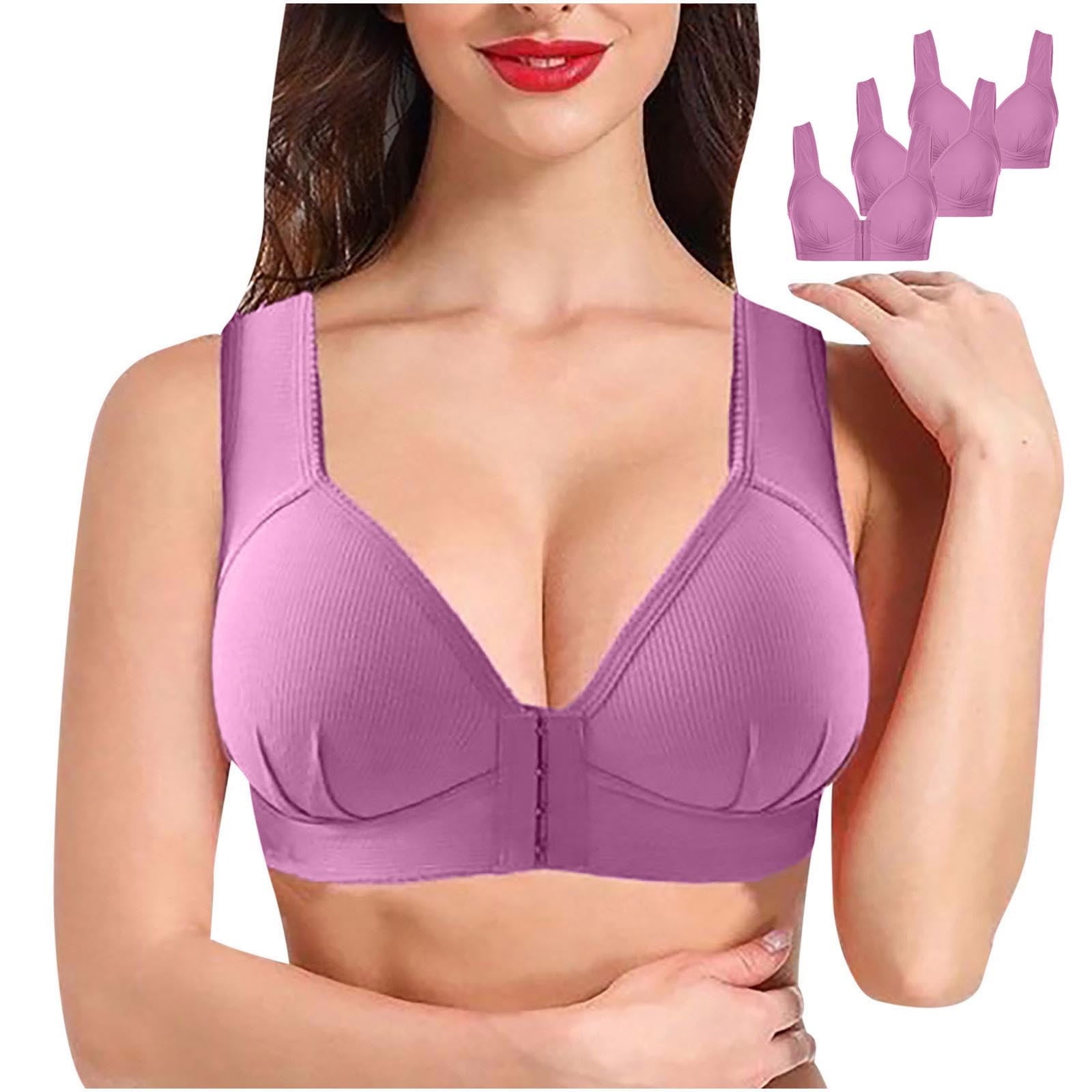Sawvnm 3PCS Women's Front Closure Plus Size Bra, Wire-Free Push up Bra,  Breathable Everyday Underwear for Women 36/80BCD-46/105BCD Gifts for Girls  