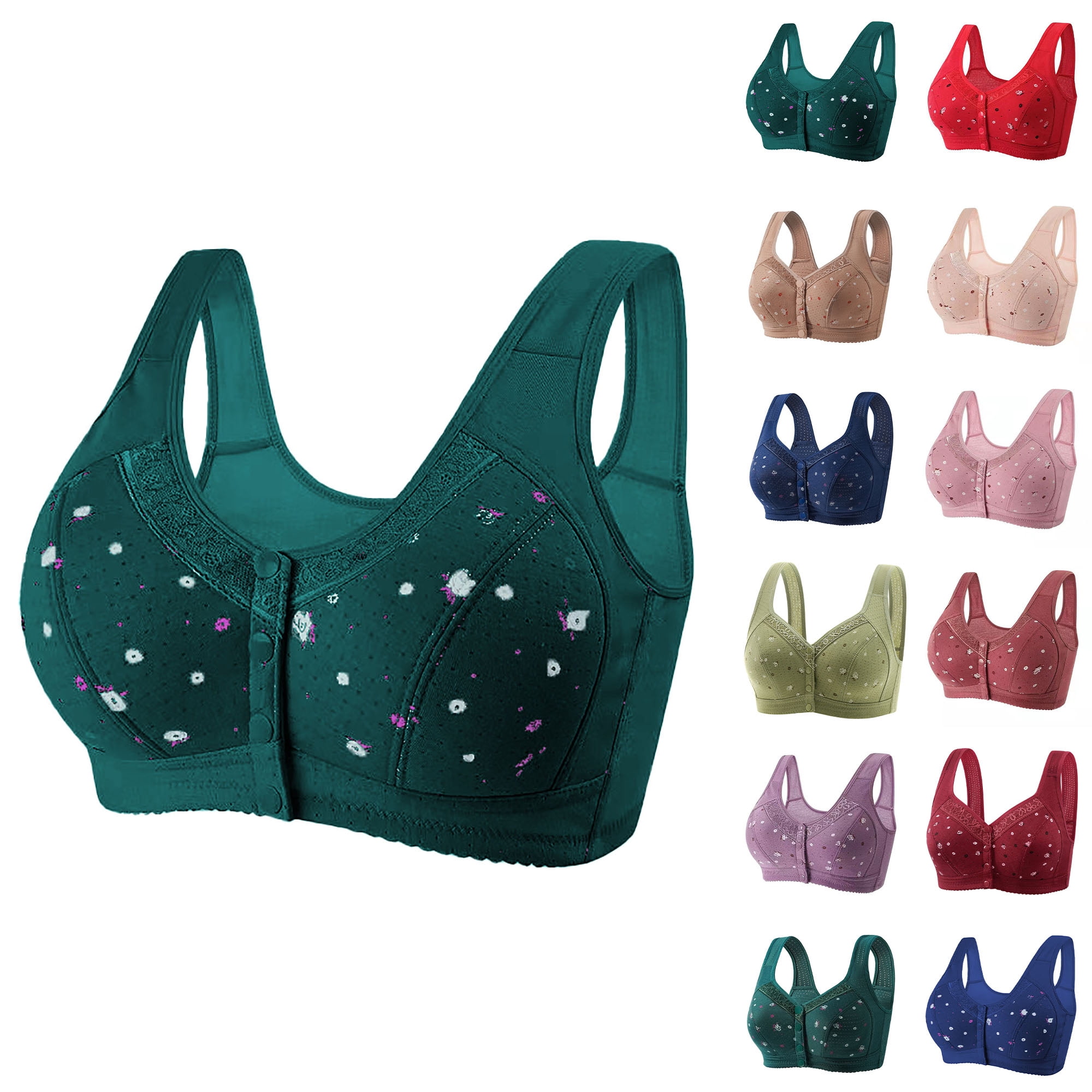 Sawvnm Bras for Older Women Front Button Bra Convenient Snap Sleep Bra ...