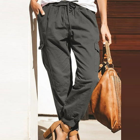 Sawvnm Cargo Pants Fashion Women Plus Size Drawstring Casual Elastic Waist Pocket Loose Pants
