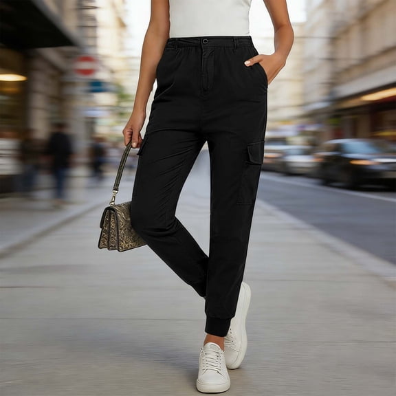 Sawvnm Cargo Pants Women Plus Size Drawstring Casual Solid Elastic Waist Pocket Loose Pants Gifts for Women Pnats for Women