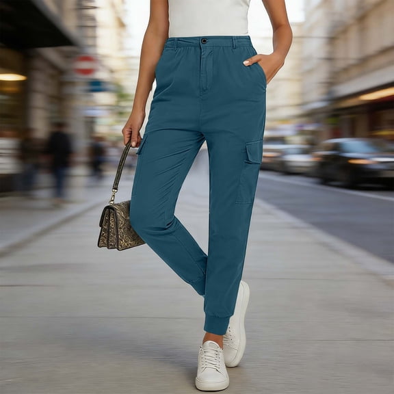 Sawvnm Cargo Pants Women Plus Size Drawstring Casual Solid Elastic Waist Pocket Loose Pants Gifts for Women Pnats for Women