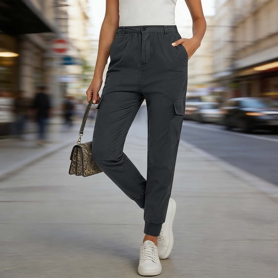 Sawvnm Cargo Pants for Women Fashion Women Plus Size Drawstring Casual Solid Elastic Waist Pocket Loose Pants for Women