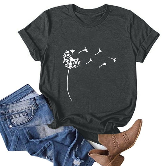 Sawvnm Great Gifts for Less Women's Fashion Crewneck Printed Short Sleeve T-shirt Casual Loose Shirt Tops on Clearance