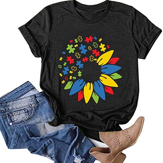 Sawvnm Great Gifts for Less Women's Tops Casual Loose Fit Plus Size Sunflower Printed Tee Shirts Tops on Clearance