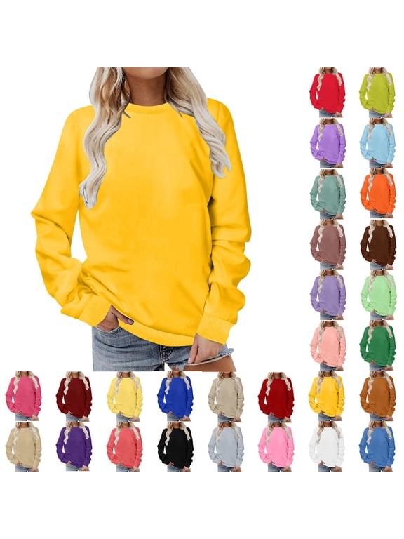 Hoodies for Women Women Long Sleeves Casual Shirts Color Round Neck Sweatshirt Crewneck Pullover Tunic Tops Fall Winter Outfits Clothes
