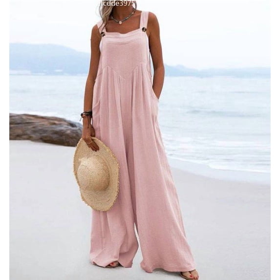 SHOPESSA Jumpers for Women with Pockets Casual Cold Shoulder Jumpsuit Solid Button Suspender Jumpsuits Wide Pocket Leg Pant Jumpsuit