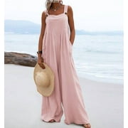 SAWVNM SHOPESSA Jumpers for Women with Pockets Casual Cold Shoulder Jumpsuit Solid Button Suspender Jumpsuits Wide Pocket Leg Pant Jumpsuit