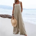 thumbnail image 1 of Sawvnm Jumpers for Women with Pockets Casual Cold Shoulder Jumpsuit Solid Button Suspender Jumpsuits Wide Pocket Leg Pant Jumpsuit, 1 of 8