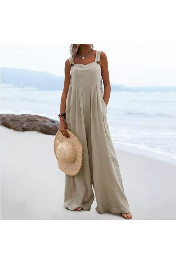 Jumpers for Women with Pockets Casual Cold Shoulder Jumpsuit Solid Button Suspender Jumpsuits Wide Pocket Leg Pant Jumpsuit