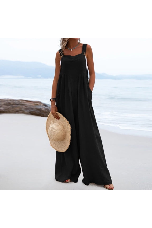 Jumpers for Women with Pockets Casual Cold Shoulder Jumpsuit Solid Button Suspender Jumpsuits Wide Pocket Leg Pant Jumpsuit