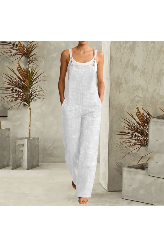 Jumpers for Women with Pockets Casual Cold Shoulder Jumpsuit Solid Button Suspender Jumpsuits Wide Pocket Leg Pant Jumpsuit