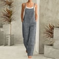 thumbnail image 1 of Sawvnm Jumpers for Women Casual Cold Shoulder Sleeveless Jumpsuit Solid Button Suspender Jumpsuits Wide Pocket Linen Ankle-length Leg Pant Jumpsuit, 1 of 7