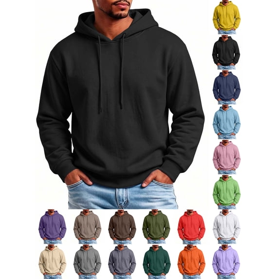 Sawvnm Men's Long Solid Sleeve Pullover Drawstring Hoodie Casual Sweatshirt Top