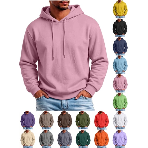 Sawvnm Men's Long Solid Sleeve Pullover Drawstring Hoodie Casual Sweatshirt Top