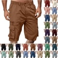 thumbnail image 1 of Sawvnm Mens Shorts Men Casual Fashion Solid Shorts With Multi-pocket Button Zipper Elastic Waist Shoort Pants Beach Party Cargo Stretch Shorts, 1 of 6