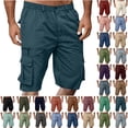 thumbnail image 1 of Sawvnm Mens Shorts Men Casual Fashion Solid Shorts With Multi-pocket Button Zipper Elastic Waist Shoort Pants Beach Party Cargo Stretch Shorts, 1 of 6