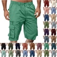 thumbnail image 1 of Sawvnm Mens Shorts Men Casual Fashion Solid Shorts With Multi-pocket Button Zipper Elastic Waist Shoort Pants Beach Party Cargo Stretch Shorts, 1 of 6