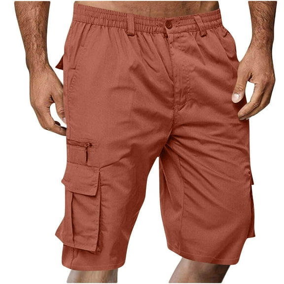 Sawvnm Mens Shorts Men Casual Fashion Solid Shorts With Multi-pocket Button Zipper Elastic Waist Shoort Pants Beach Party Cargo Stretch Shorts