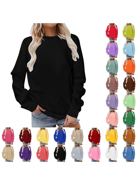 Oversized Sweatshirt Women Long Sleeves Casual Shirts Color Round Neck Sweatshirt Crewneck Pullover Tunic Tops Fall Winter Outfits Clothes