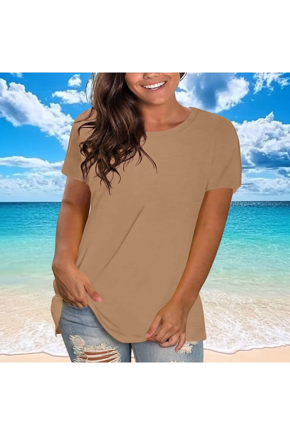 Plus Size Blouse for Women Women's Fashion Plus-Size Solid Loose Short Sleeve T-shirt Pullover Top Women Plus Size Tops Khaki 2 3XL