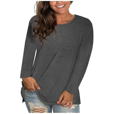 Sawvnm Plus Size Blouse for Women Women's Fashion Solid Loose Long Sleeve T-shirt Pullover Tops Clearance Clothes under $5.00