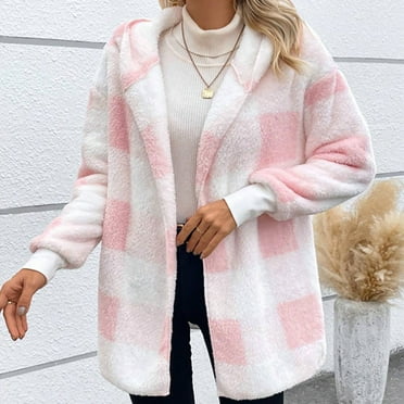 Sawvnm Plus Size Coat Women Fashion Winter Coat Long Sleeve Plaid Faux Shearling Oversized Jacket Christmas Deals