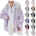 thumbnail image 1 of Sawvnm Trench Coat Women Women Plus Size Winter Warm Loose Plush Zip Solid Color Outdoor Hooded Jacket Coat for Women Purple S-5XL, 1 of 3