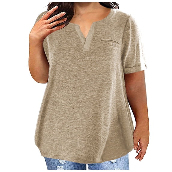 Sawvnm Plus Size For Women-Neck Blouse Lace Casual Loose Summer Short Sleeve Blouse Skirts for Women Khaki S