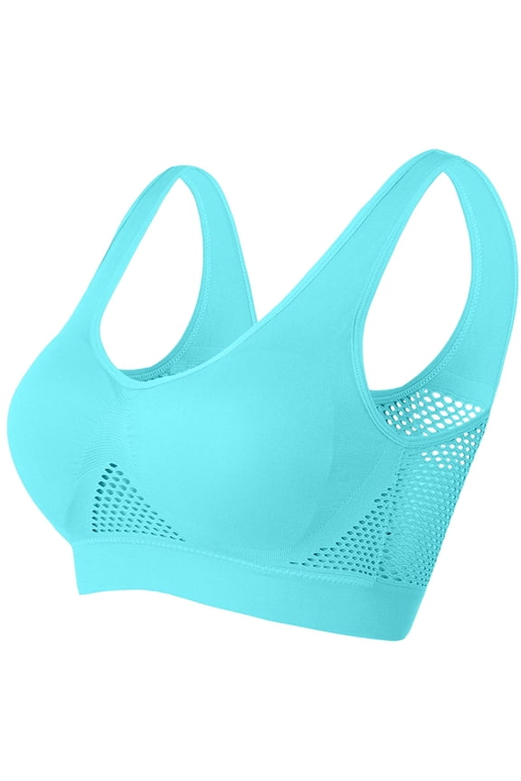 Sports Bras for Women Mesh Gathered Plus Size Bra Yoga Hollow Out Exercise and Offers Back Support Everyday Underwear Sky Blue 4XL