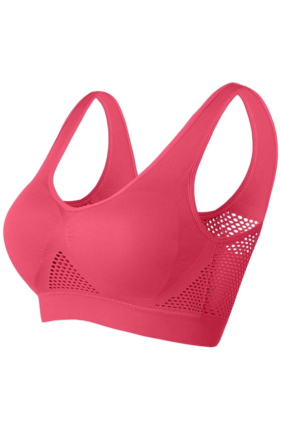 Sports Bras for Women Mesh Gathered Plus Size Bra Yoga Hollow Out Exercise and Offers Back Support Everyday Underwear Watermelon Red 4XL