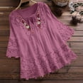 thumbnail image 1 of Sawvnm Summer Gift Fashion Women Summer Casual Tops V-Neck Bandage Short Sleeve T-shirts Blouse Purple XXXXL, 1 of 7