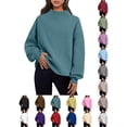 thumbnail image 1 of Sawvnm Sweatshirt for Women Mock Neck Sweatshirt Long Sleeve Pullover Casual Loose Fit Fleece Tops Soft Comfy Fall Winter Warm, 1 of 8